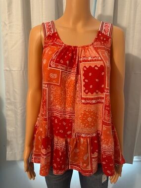 Cute Absolutely Famous size M red white bandana print sleeveless shirt new